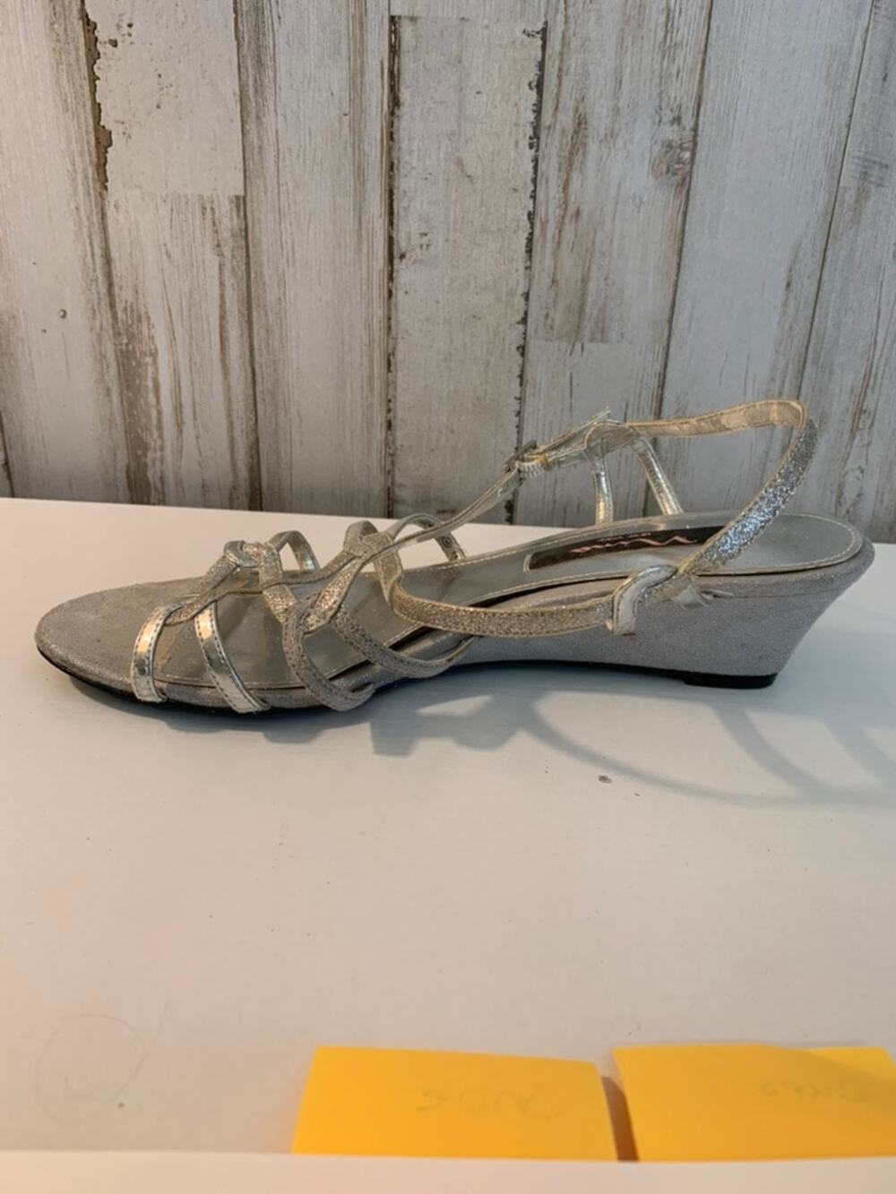 Nina Bibiana Wedge Sandals Womens 7.5 Silver Glitter